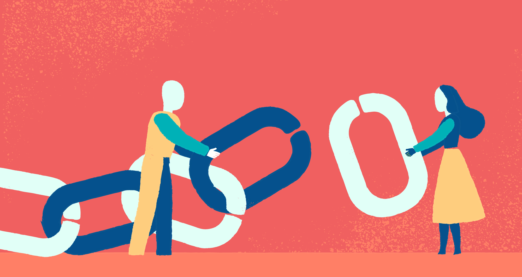 two clipart people link together chains