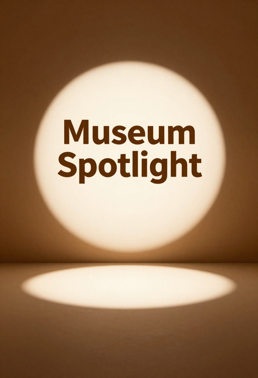 the phrase 'Museum Spotlight' lit by a spotlight on a black background
